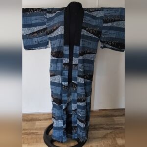 Striped Blue and Black Women's Kimono